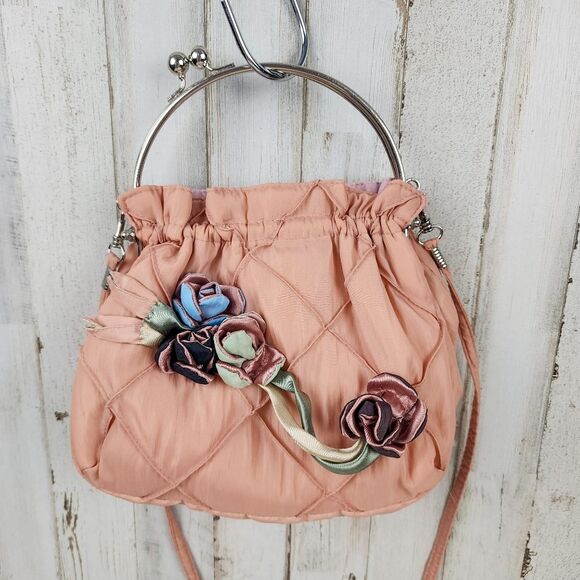 Handbags - Floral Clutch Purse Bag Rose Pink